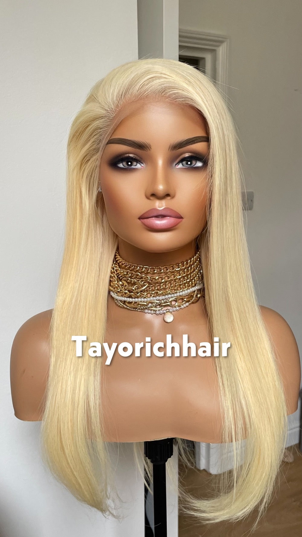 Bleach Blonde Straight Human Hair Wig In 18 Inches- 13 By 4 HD Lace With Free Part- 150% Low Density Wig-Small Cap Size Lace Wig For Women