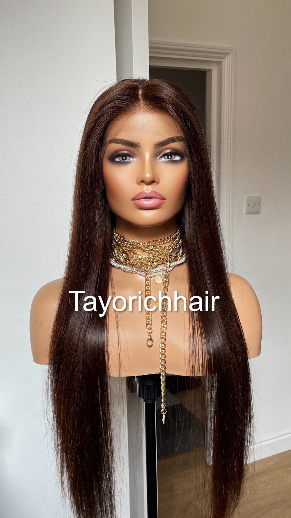 Low Density Brown Human Hair Lace Frontal Wig/13 By 4 HD Lace Frontal Dark Brown 24 Inches Straight Hair/Human Hair Wigs By Tayorichhair