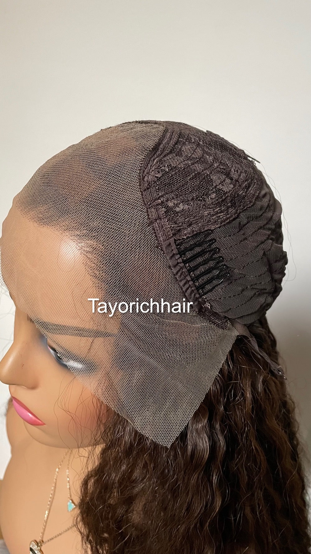Dark Brown Curly Hair Wig With Highlights/ Loose Exotic Curls Big Hair Synthetic Wig/ Brunette Wigs For Women/ Free Part Lace Wig
