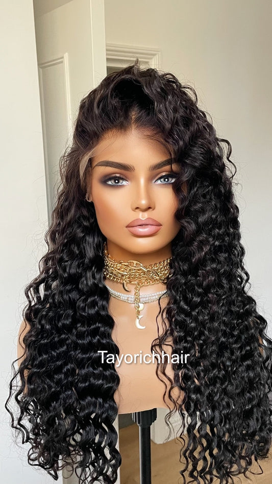 Black Curly Lace Front Human Hair Wig/ Long  Curly Long 24 Inches Lace Wig For Daily wear/ Exotic Curls 13x4 HD Lace Wig