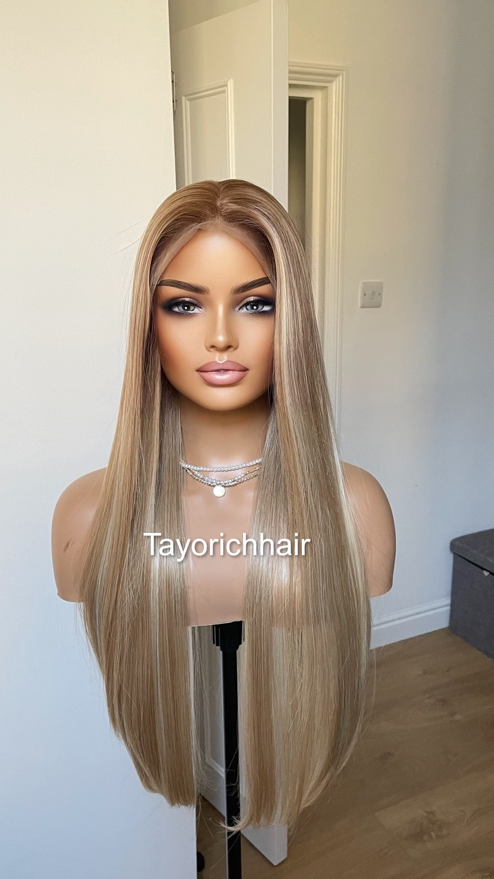 13x6 Mixed Honey Blonde Straight Hair Synthetic Lace Front Wig For Women