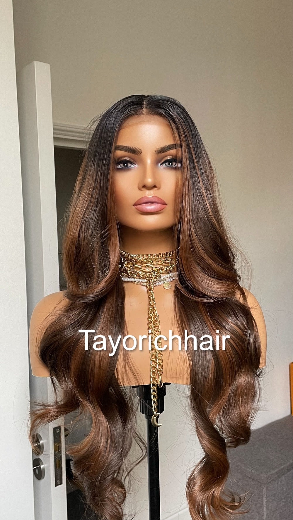 Reddish Brown Lace Wig With Black Roots/ Realistic Heat Friendly Sythetic Wig Dark Reddish Bronwn Lace Wig For Women/13x4 Lace Wig