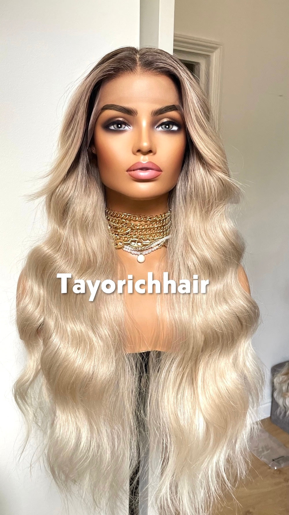 Hollywood Pearl Blonde Lace Wig- Rooted Blonde Celebrity Hairstyle Wigs-Long Elegant Wavy Hair Wig-Pearl Blonde Women Wigs By Tayorichhair