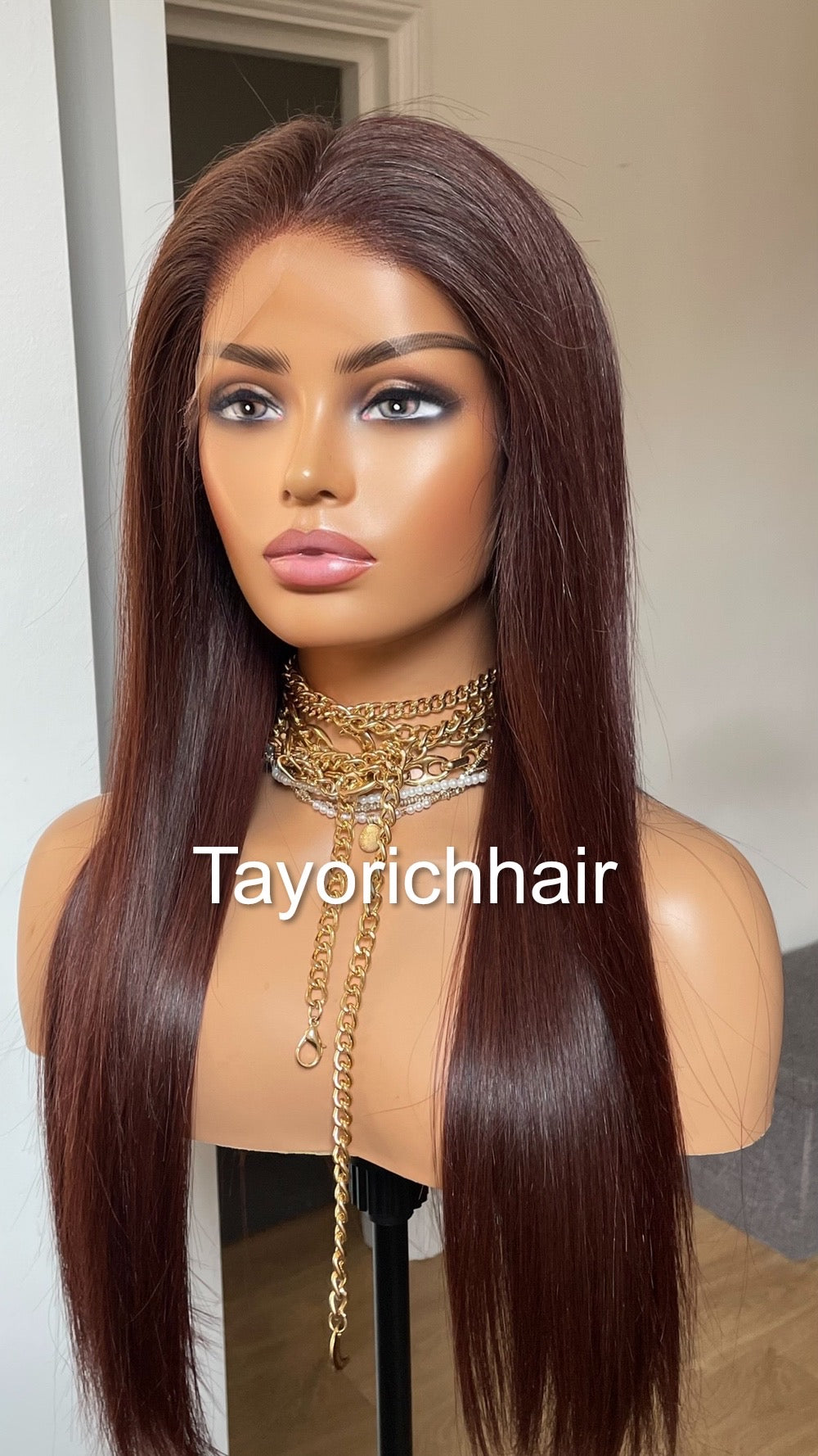 Black Dark Cherry Raw Human Hair Lace Frontal Wig In 18 Inches/13 By 6 HD Lace Frontal Free Part High Quality Human Hair Wig By Tayorichhair