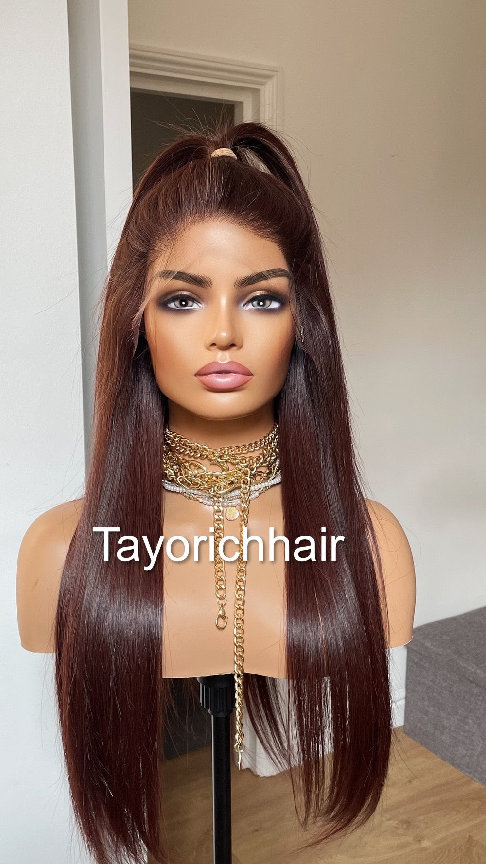 Black Dark Cherry Raw Human Hair Lace Frontal Wig In 18 Inches/13 By 6 HD Lace Frontal Free Part High Quality Human Hair Wig By Tayorichhair