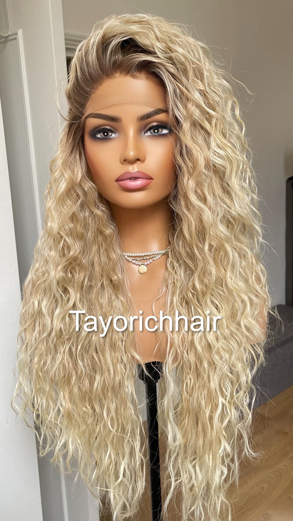 Mixed Blonde Curly Synthetic Lace Frontal Wig With Dark Roots/Lightweight Wig/Small Cap Size Long Curly Hair Wigs For Women By Tayorichhair