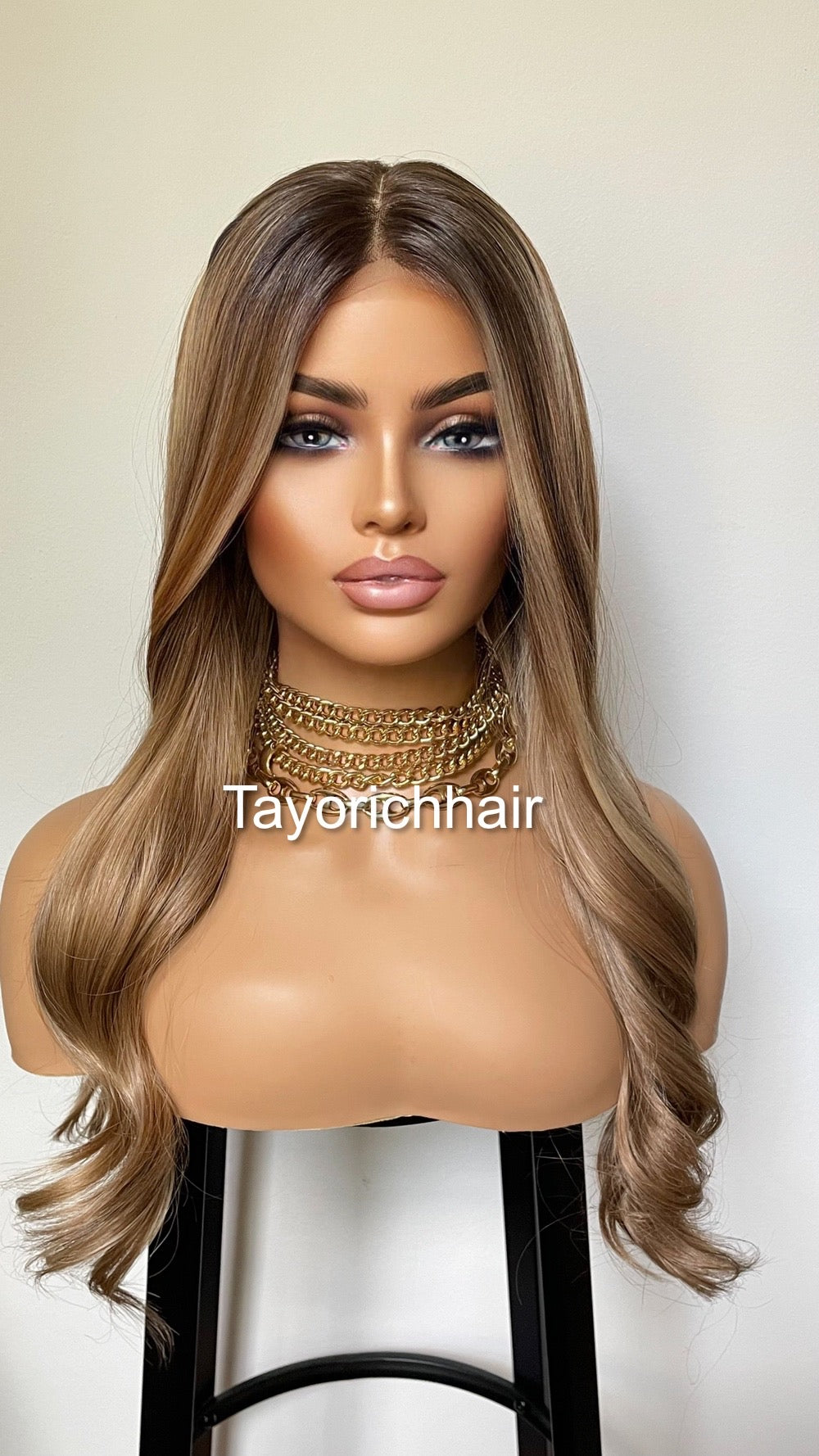 20 Inches Mixed Blonde Lace Front Wig/ Dark Roots /Natural Realistic Soft Synthetic Lace Wigs For Women/Ready To Ship Wigs/ Money Piece Wig