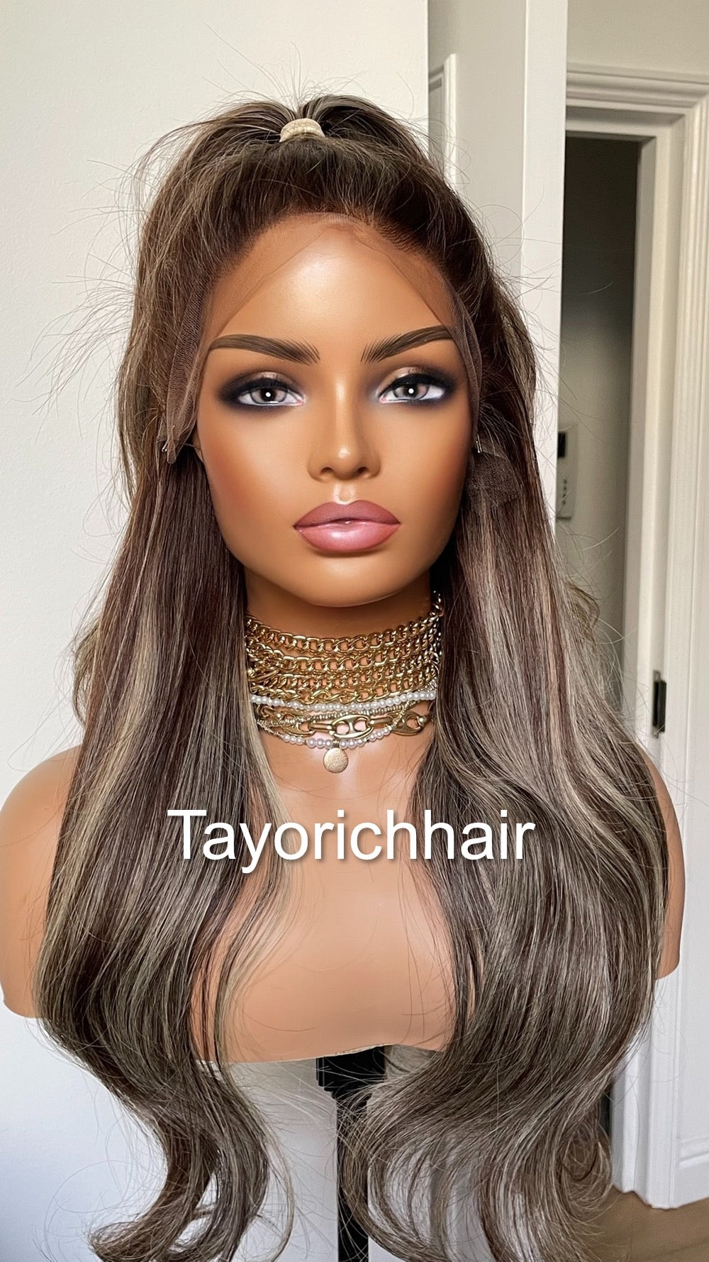 Blonde and Dark Brown Mix Human Hair Wig With Dark Brown Roots-13x6 HD HD Lace Wig With Free Part