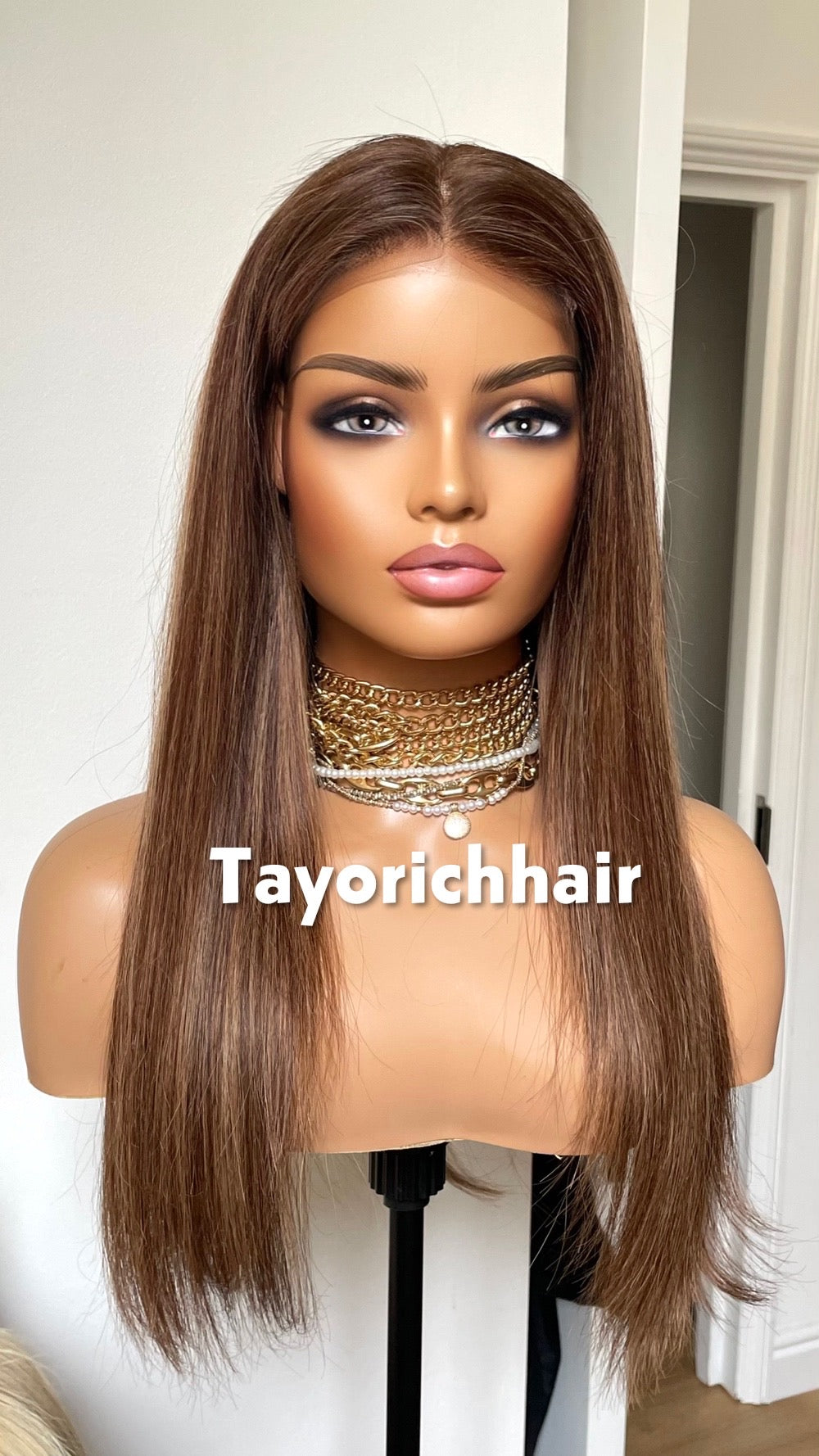 Blonde And Brown Human Hair Wig With 5x5 HD U-Part Lace- 18 Inches Straight Wig- Medium Cap Size- Beginner Friendly Human Hair Wigs For Women-Tayorichhair Wigs