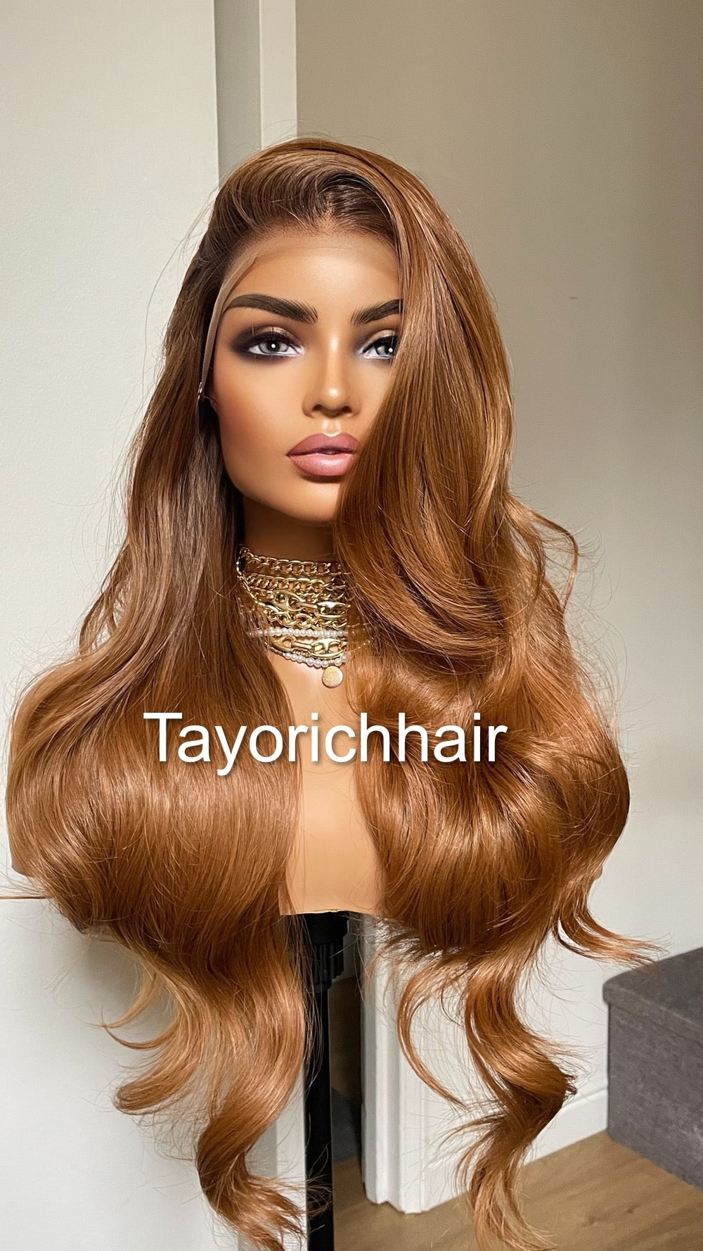 Ginger Red Hair Lace Frontal Wig With Dark Brown Roots/Heat Friendly Synthetic Wig By Tayorichhair