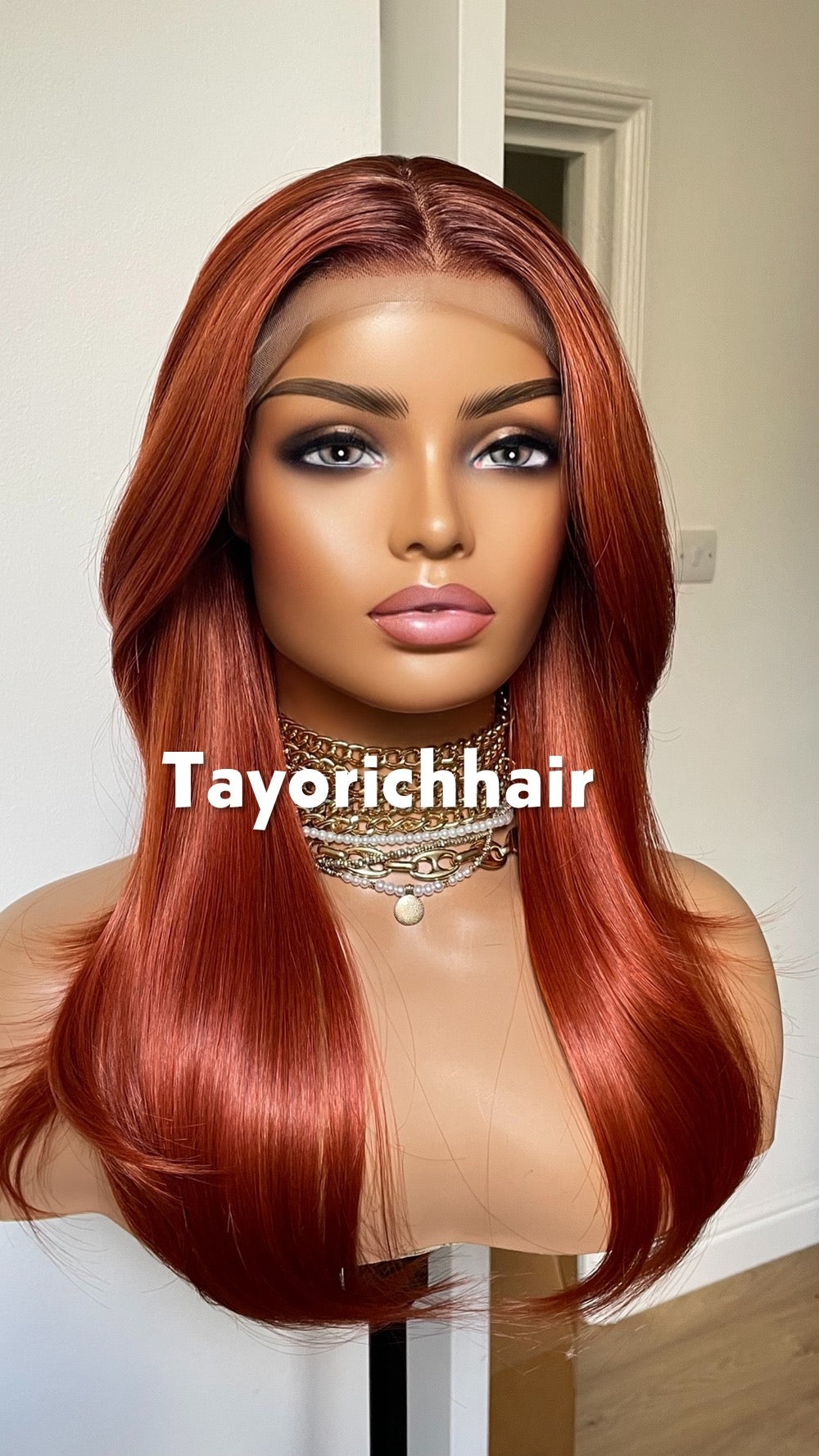 Fiery Copper Red Lace Front Wig: 16 Inch Heat Resistant Hair