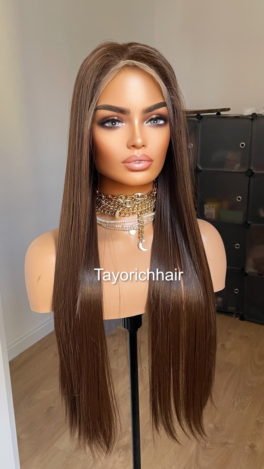 Dark Brunette Brown Lace Front Straight Wig For Women Natural Looking 13x6 Lace Front Wig With Realistic Hair Line Heat Friendly Synthetic