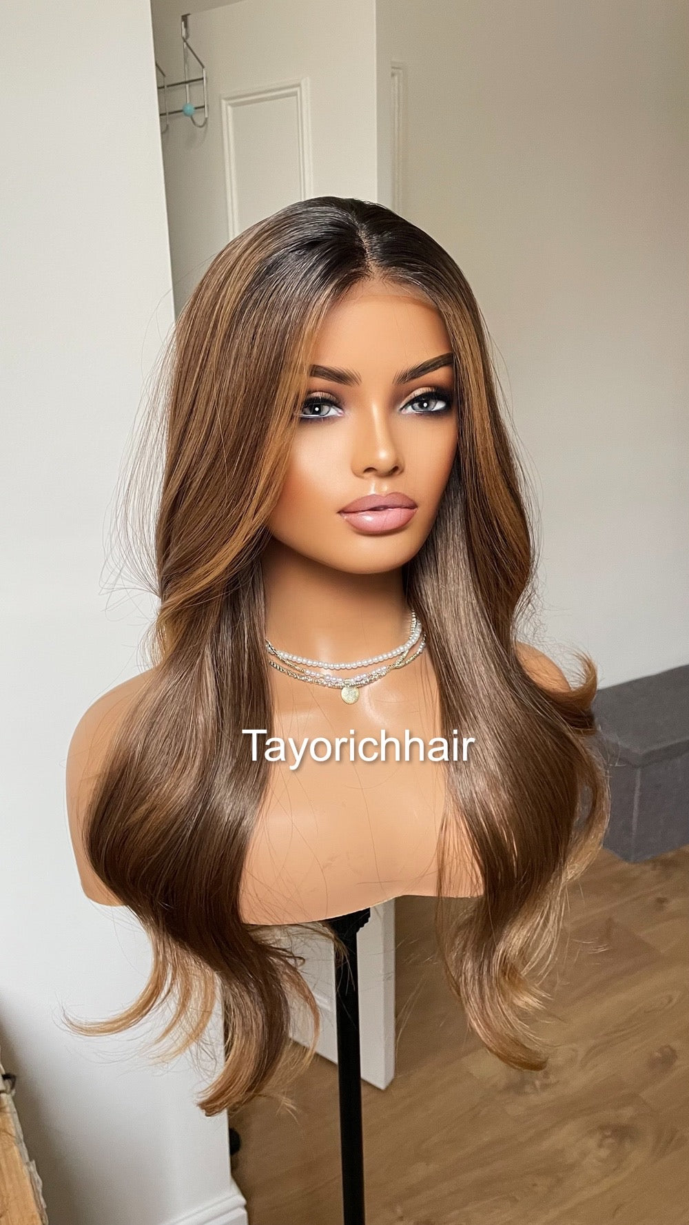 Caramel Brown Synthetic Lace Wig/20 Inches Wavy Hair Wig For Brunettes/Heat Resistant Synthetic Wigs For Women/ Ready To Ship Wigs