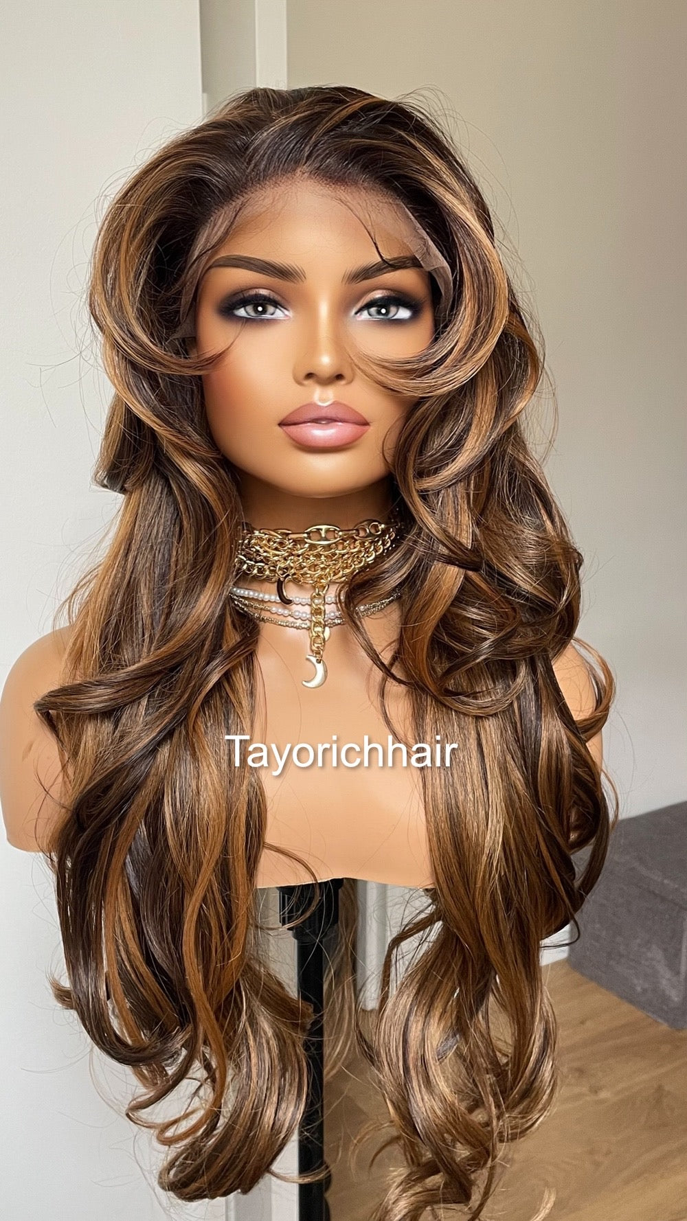 Blonde And Brown Layered Wig: Long Wavy Synthetic Hair, 13x6 Lace Frontal Wig By Tayorichhair.