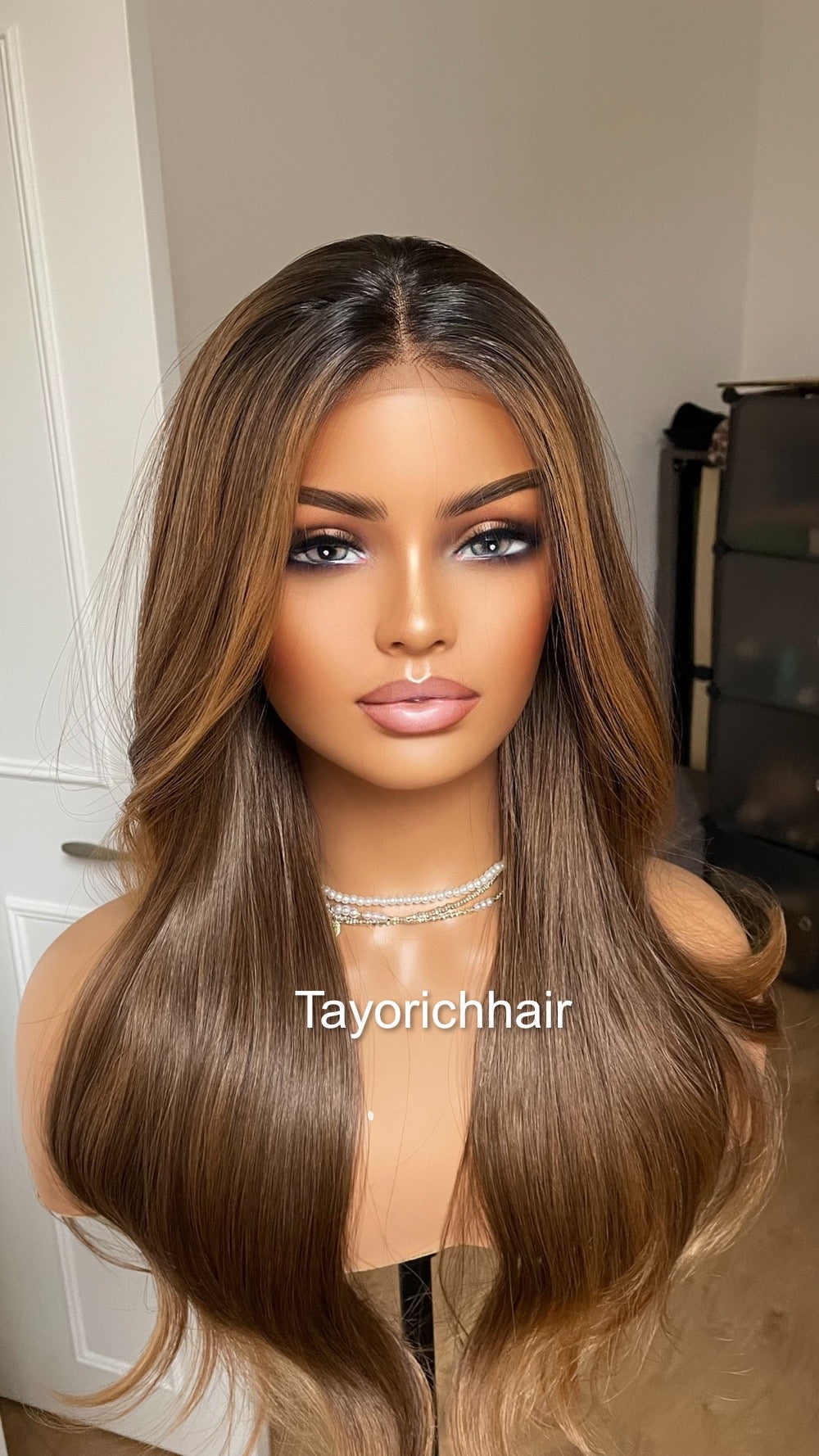 Caramel Brown Synthetic Lace Wig/20 Inches Wavy Hair Wig For Brunettes/Heat Resistant Synthetic Wigs For Women/ Ready To Ship Wigs