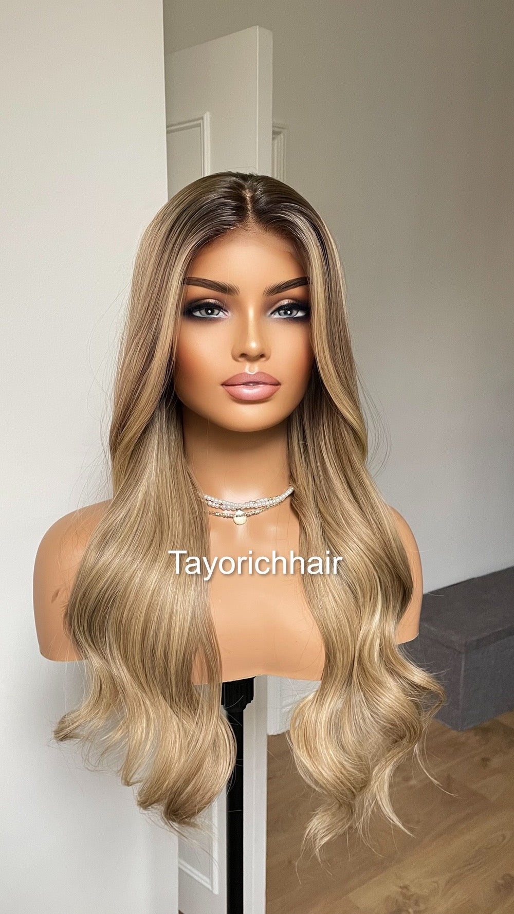20 Inches Ash Blonde With Dark Roots/ Front Wig/ Natural Realistic Soft Synthetic Lace Wigs For Women/Ready To Ship Wigs