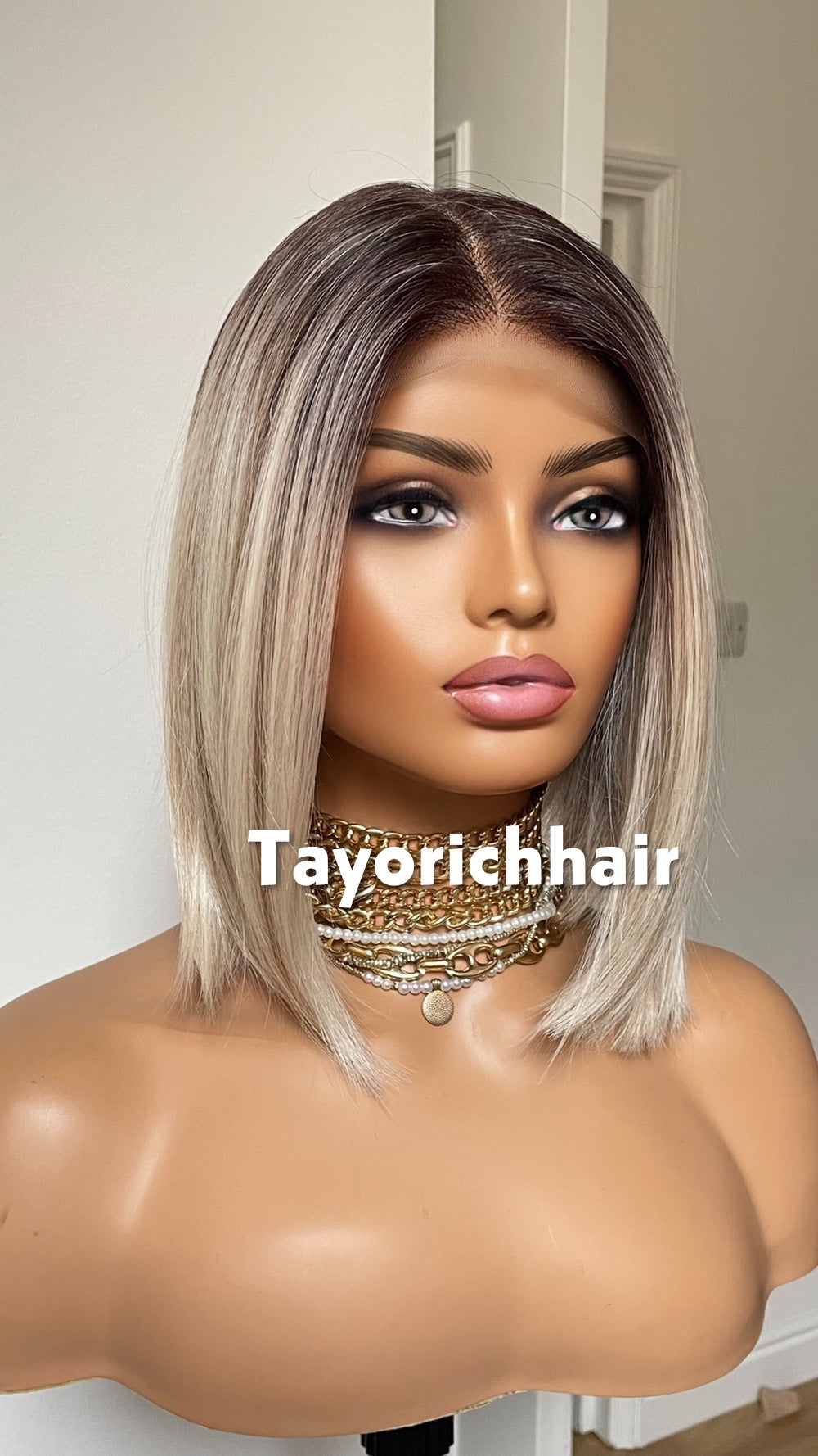 Blonde Bob Synthetic Lace Frontal Wig With Dark Roots