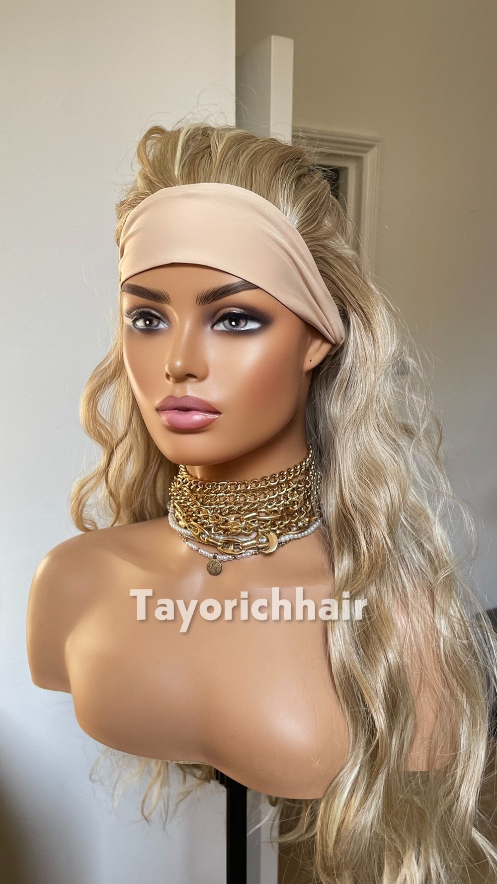 Ponytail Gym Wig With Band / Exercise Wig/ Workout Blonde Wig With Head Band/Heat Safe Synthetic Curly Wig For Running And Daily Workout