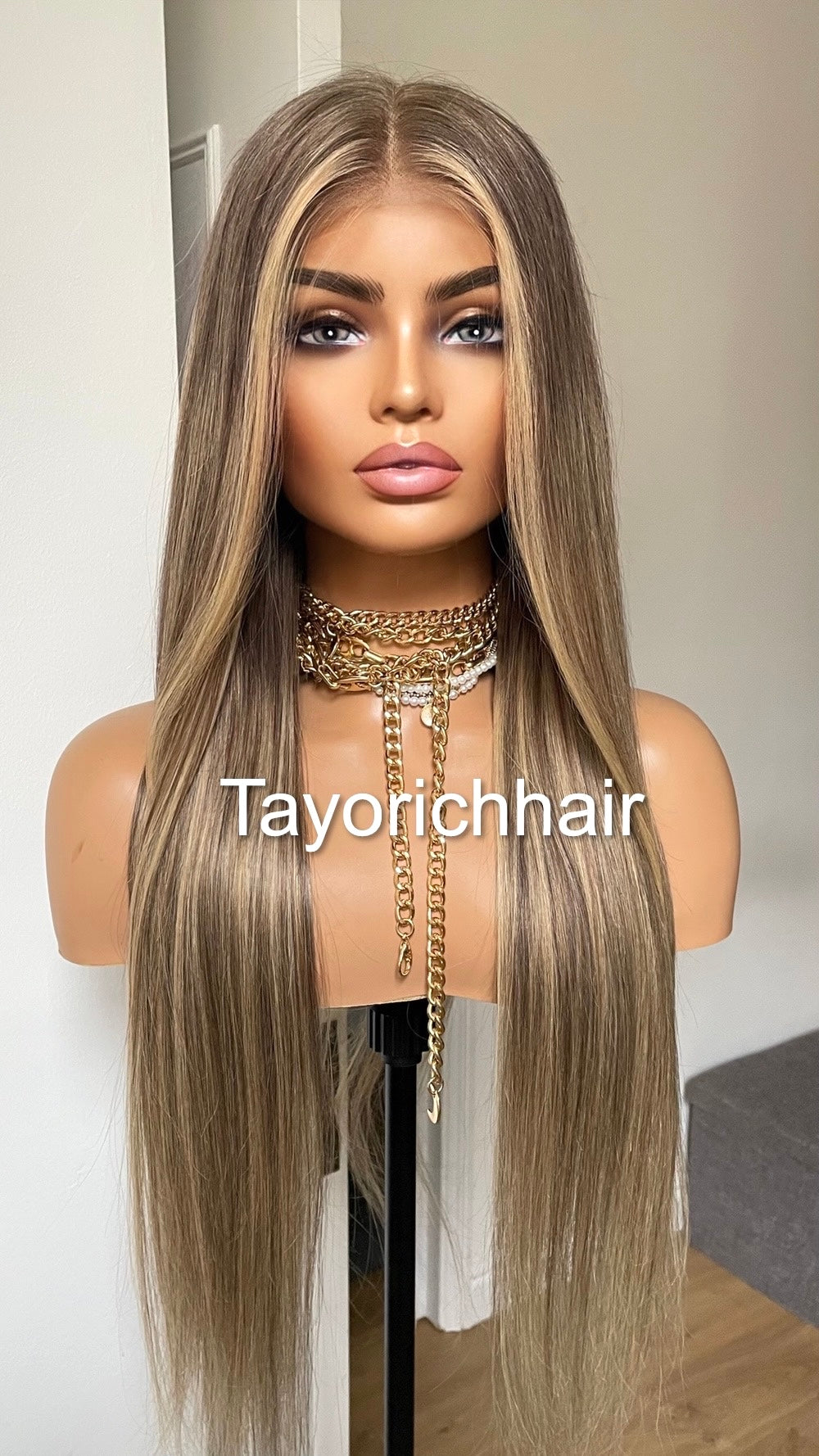 Dark Ash Blonde Human Hair Wig With Light Blonde Highlights/13 By 6 HD Lace Frontal Straight Human Hair Wig For Women By Tayorichhair