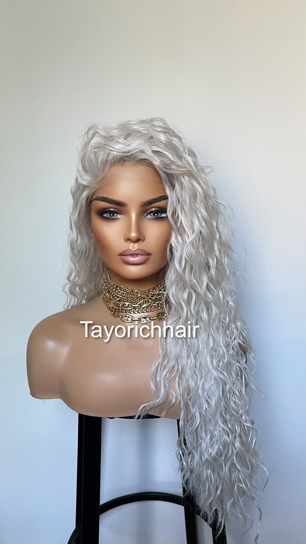 Curly Hair Lace Front Wig/Platinum White Synthetic Wig/Wigs For Small Heads/Light Weight Wig/Preplucked Realistic Hairline/White Blonde Wigs