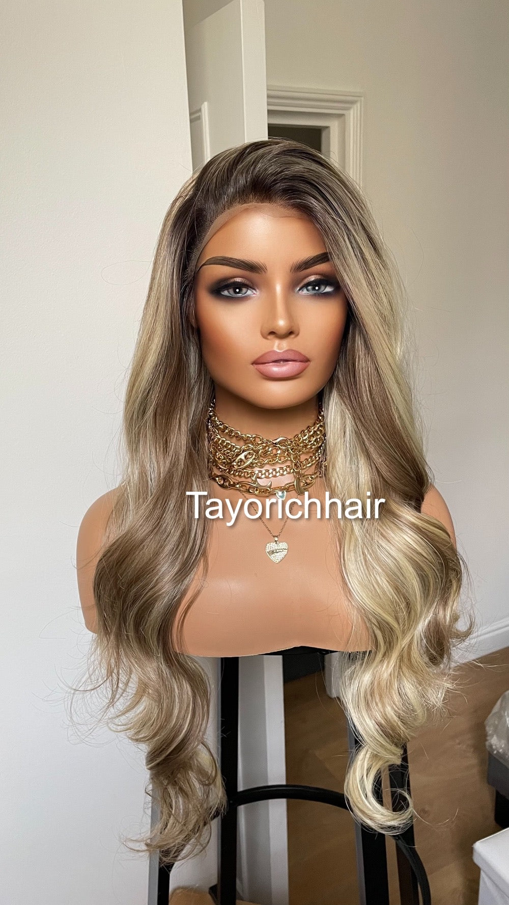 Rooted Mixed Blonde Synthetic Lace Front Wig