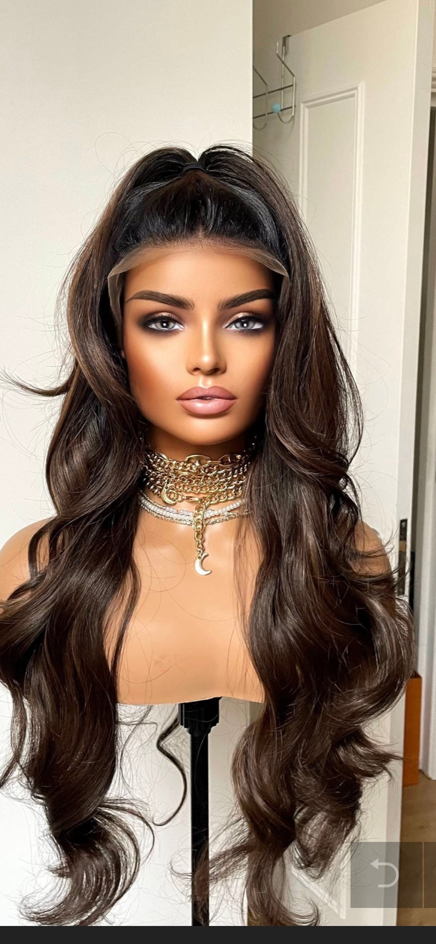 Darkest Brown Lace Wig With Mild Highlights And Black Roots/ Black Brown Wavy Heat Friendky Synthetic Wig For Women/ Brunette Cosplay Wigs