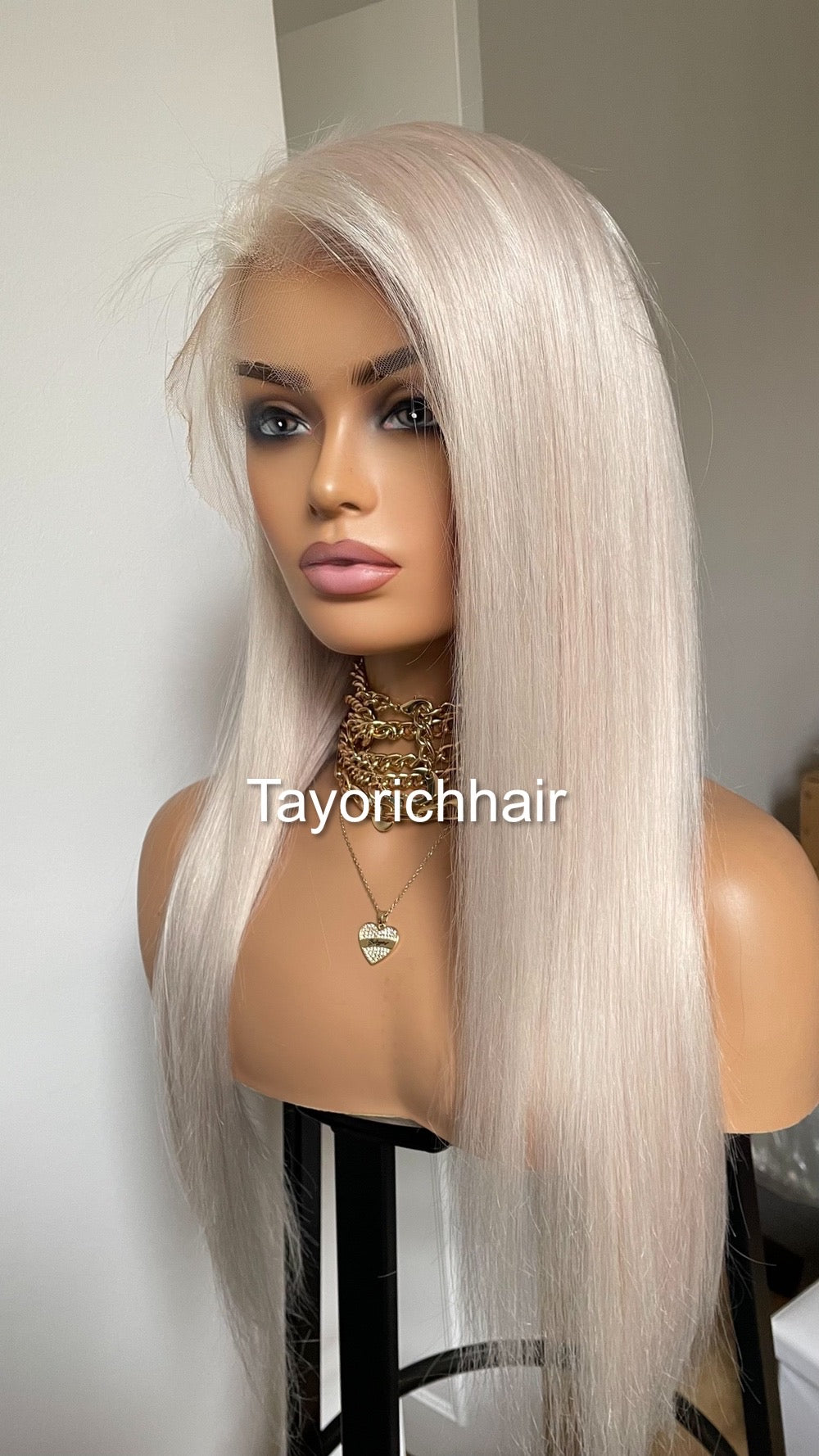 Platinum Blonde Straight Human Hair Wig In 20 Inchesâ˘HD Lace Front Wig With Free Partâ˘Soft Hair Wig For Women Hairloss Alopeciaâ˘180% Density