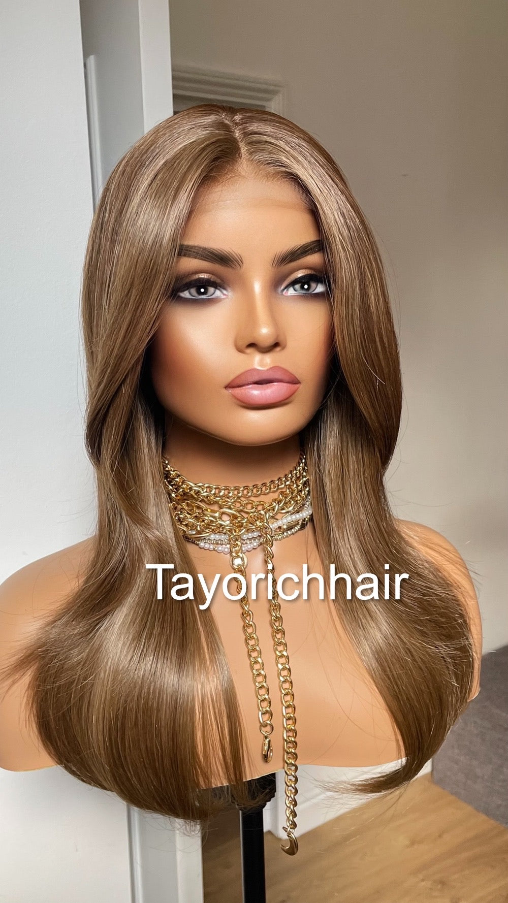 Mixed Brown Wig/Ash Brown Lace Frontal Wig/Heat Friendly Synthetic Wig For Brunettes/16 Inches Brown Realistic Wig By Tayorichhair Wigs