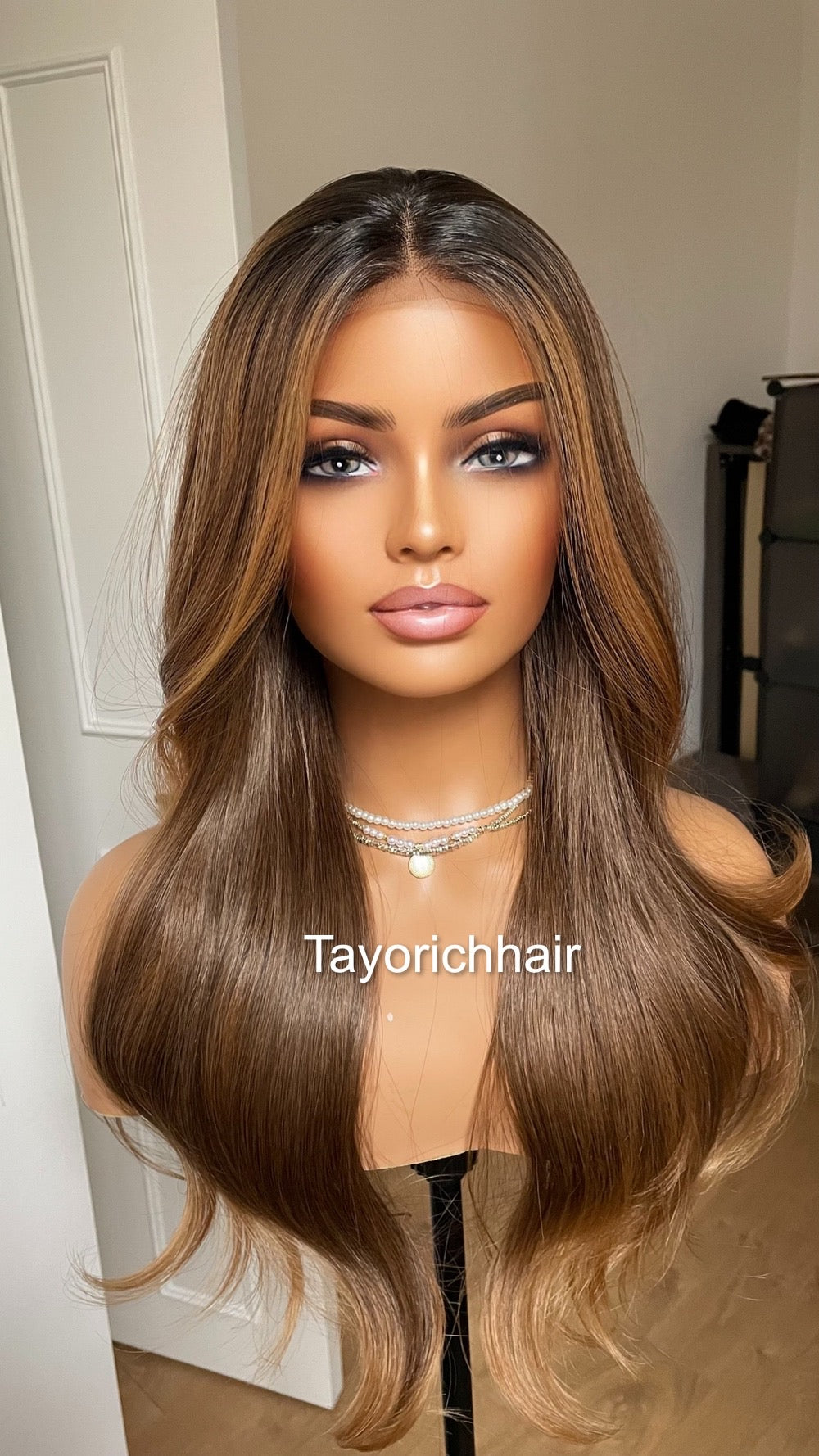 Caramel Brown Synthetic Lace Wig/20 Inches Wavy Hair Wig For Brunettes/Heat Resistant Synthetic Wigs For Women/ Ready To Ship Wigs