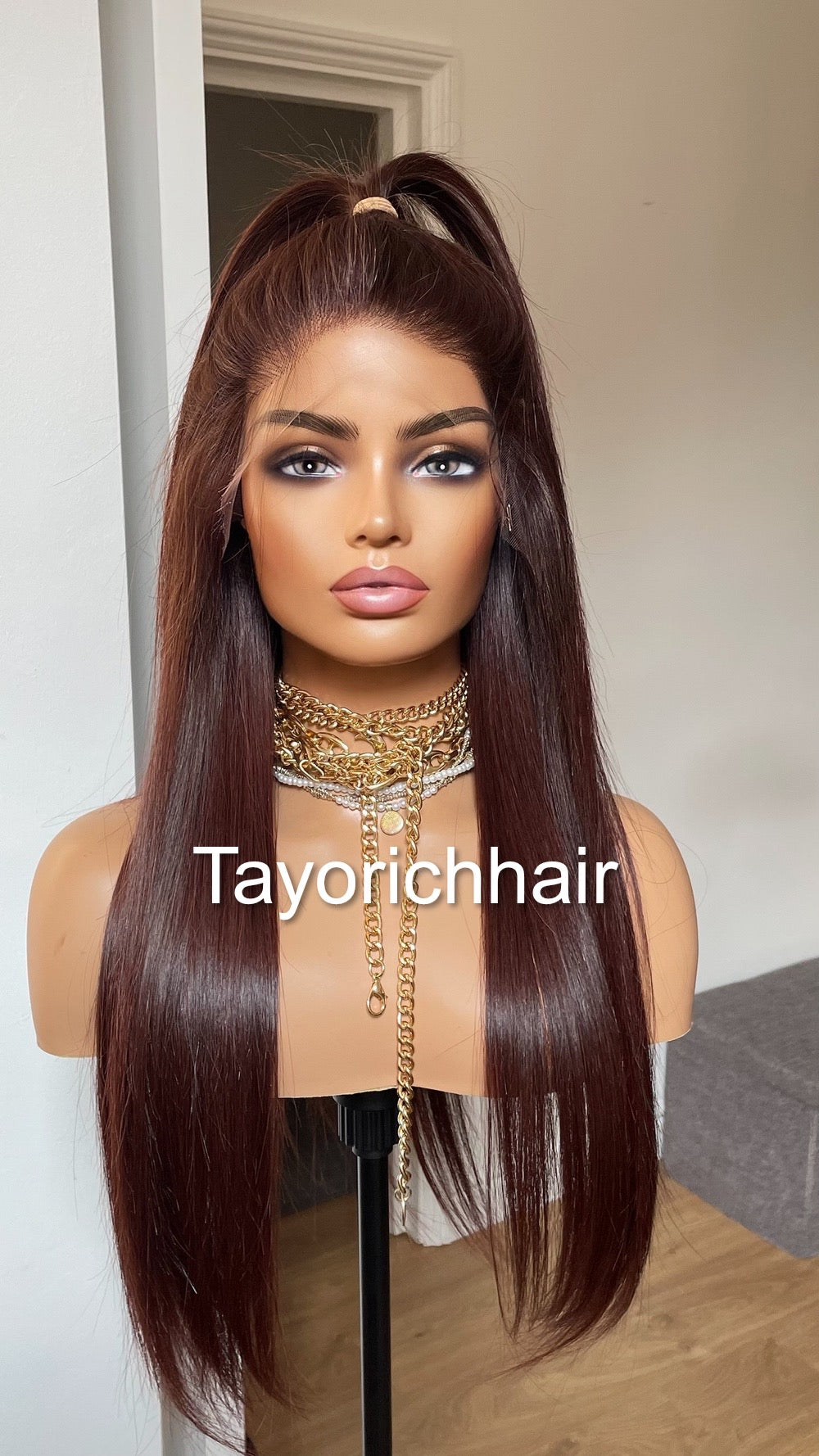 Black Dark Cherry Raw Human Hair Lace Frontal Wig In 18 Inches/13 By 6 HD Lace Frontal Free Part High Quality Human Hair Wig By Tayorichhair