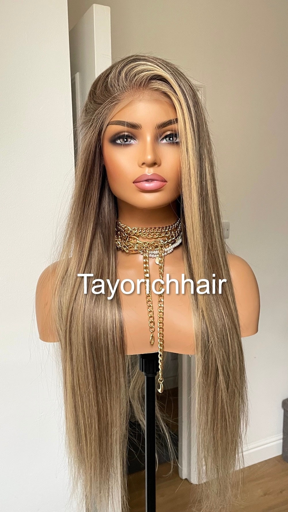 Dark Ash Blonde Human Hair Wig With Light Blonde Highlights/13 By 6 HD Lace Frontal Straight Human Hair Wig For Women By Tayorichhair