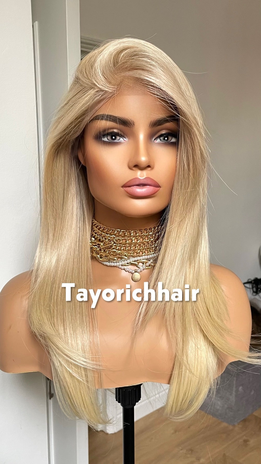 Light Blonde Lace Frontal Wig: Heat-Safe Synthetic Hair, Curtain Bangs