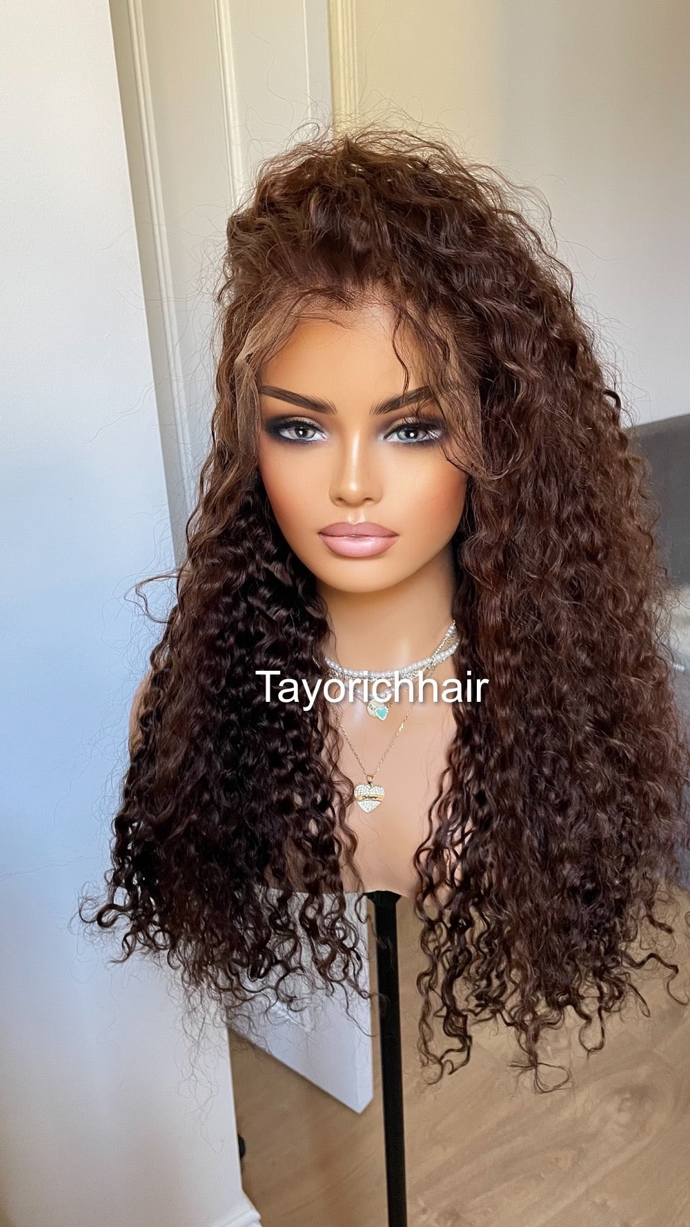 Brunette Brown Human Hair Wig/ Brown Curly Real Hair Wig For Women/ 100 % Human Hair.
