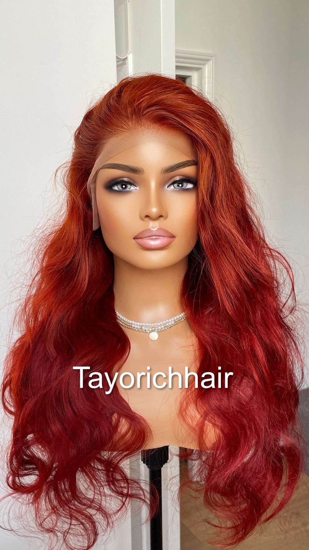 Deep Red Real Hair Lace Wig / Pre Plucked Natural Hair Line/ 24 Inches Long Natural Wavy Virgin Hair Lace Wig