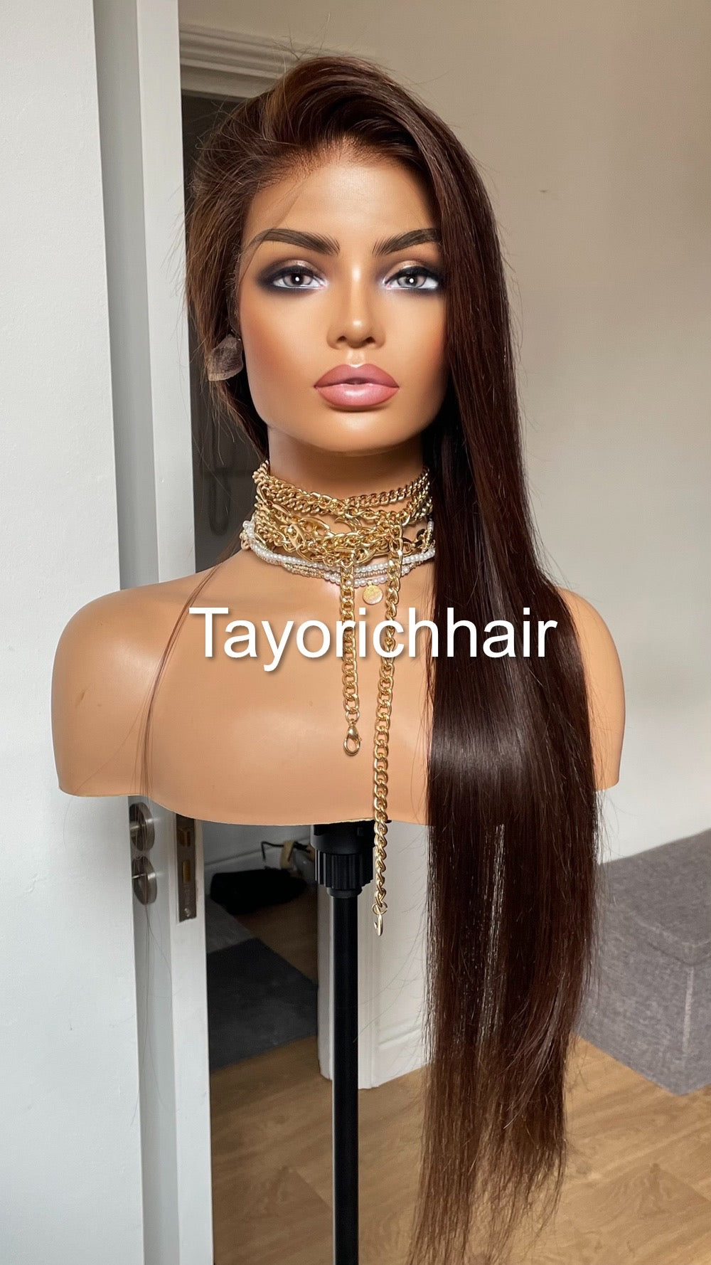 Low Density Brown Human Hair Lace Frontal Wig/13 By 4 HD Lace Frontal Dark Brown 24 Inches Straight Hair/Human Hair Wigs By Tayorichhair