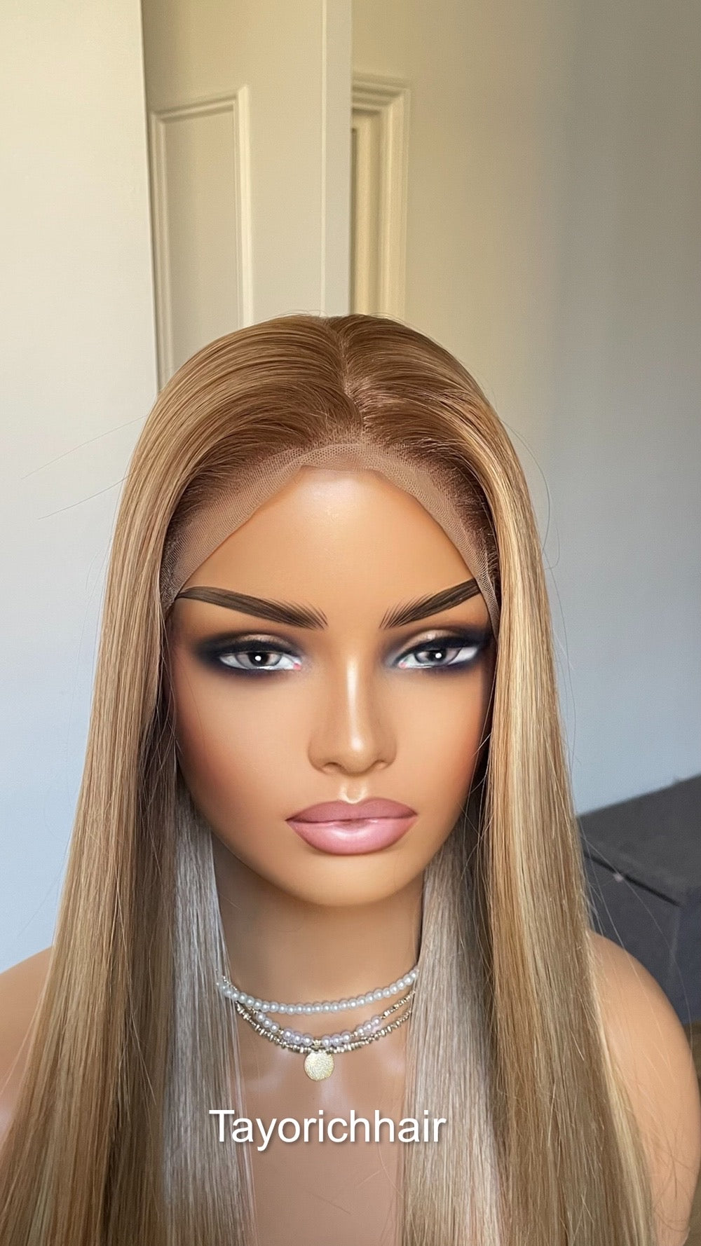13x6 Mixed Honey Blonde Straight Hair Synthetic Lace Front Wig For Women