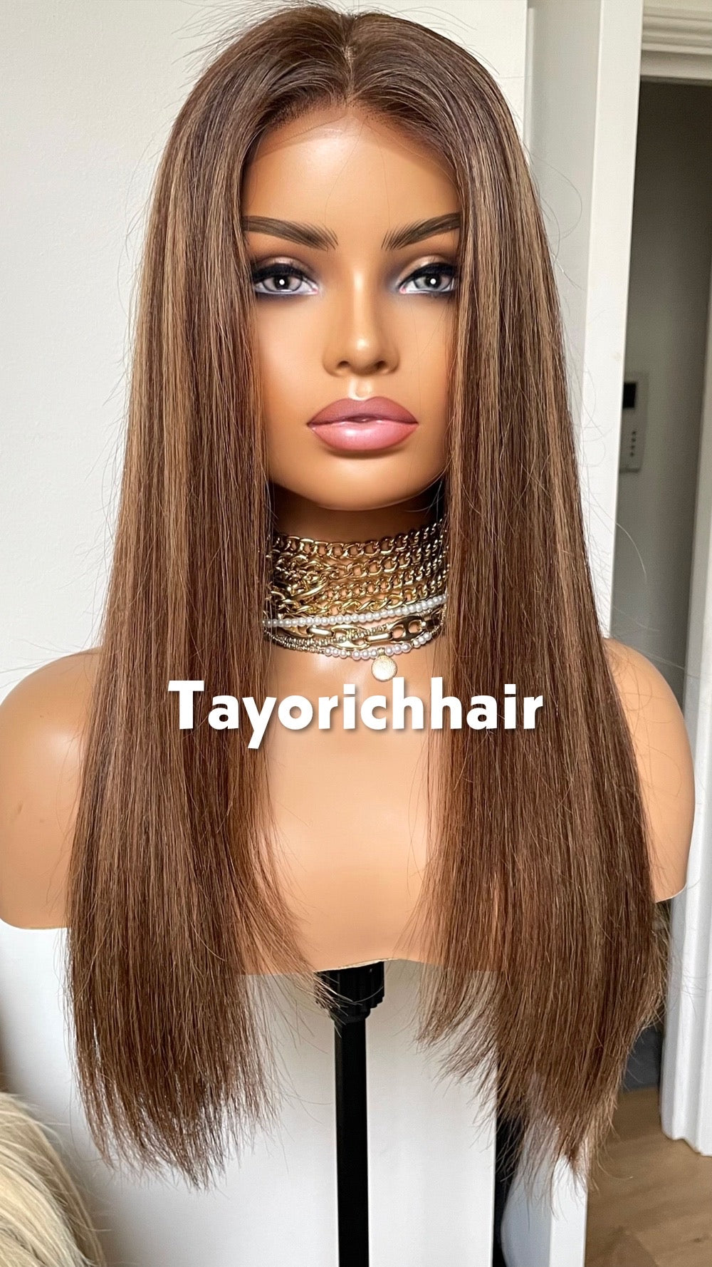 Blonde And Brown Human Hair Wig With 5x5 HD U-Part Lace- 18 Inches Straight Wig- Medium Cap Size- Beginner Friendly Human Hair Wigs For Women-Tayorichhair Wigs