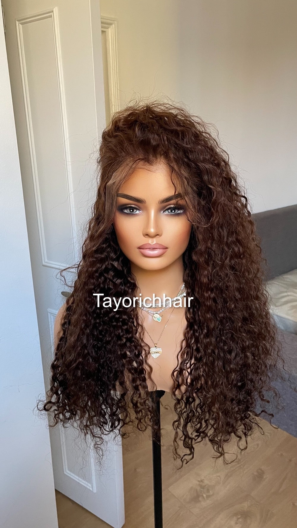 Brunette Brown Human Hair Wig/ Brown Curly Real Hair Wig For Women/ 100 % Human Hair.