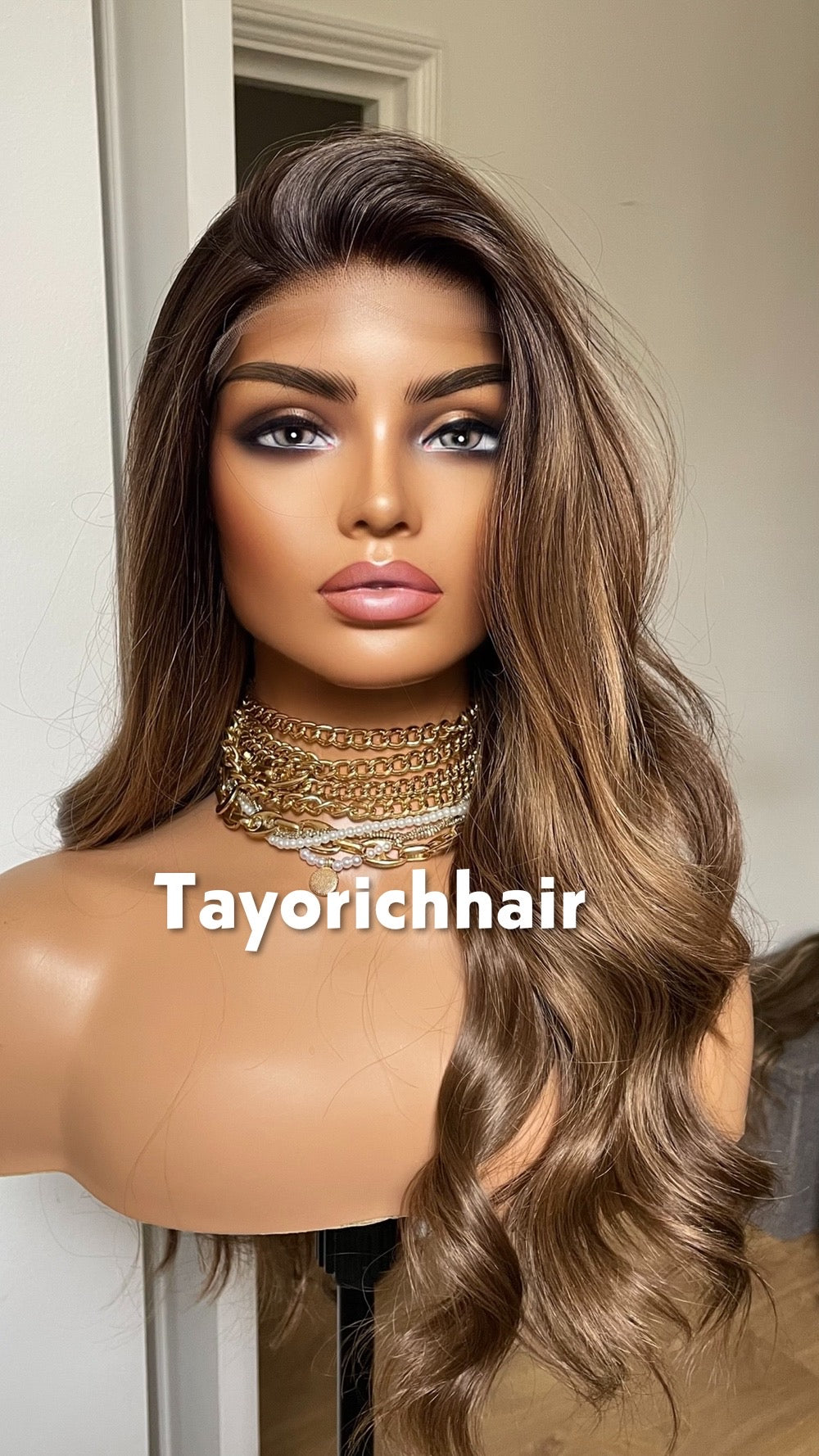 Bronde Wavy Hair Lace Frontal Wig; Heat Friendly Synthetic Wig; 13 By 6 Swiss Lace.