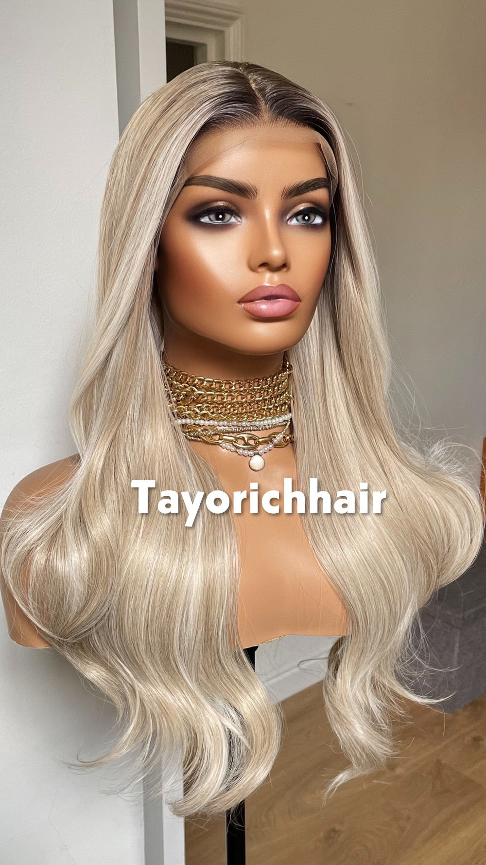 Rooted Champagne Blonde Lace Front Wig: 20 Inch Wavy Hair, Alopecia, Hairloss Wigs By Tayorichhair