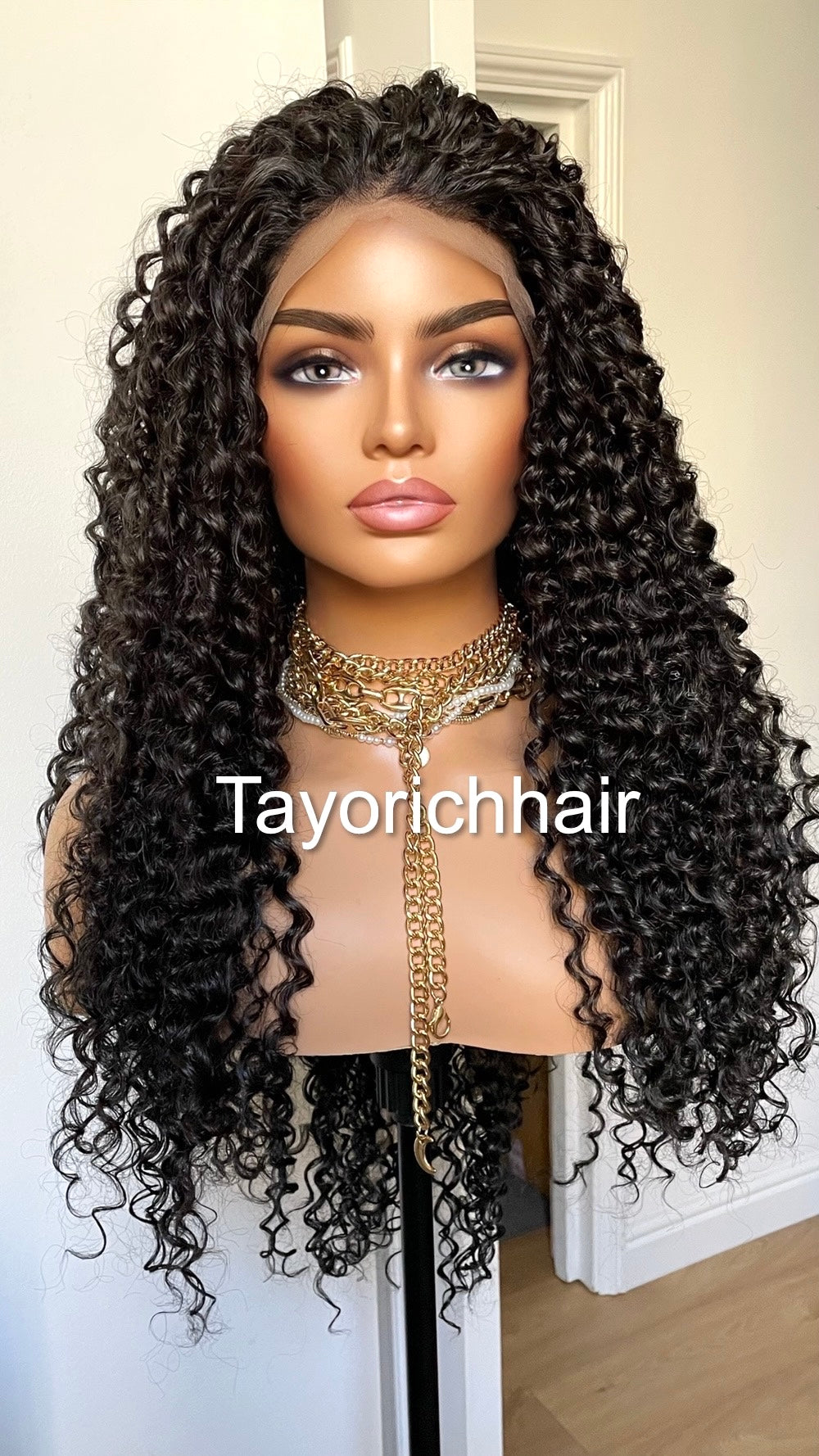 Black Deep Spiral Curls Lace Frontal Wig/Heat Friendly Synthetic Wig With Free Part/Black Exotic Curly Hair Wig For Women/Tayorichhair Wigs