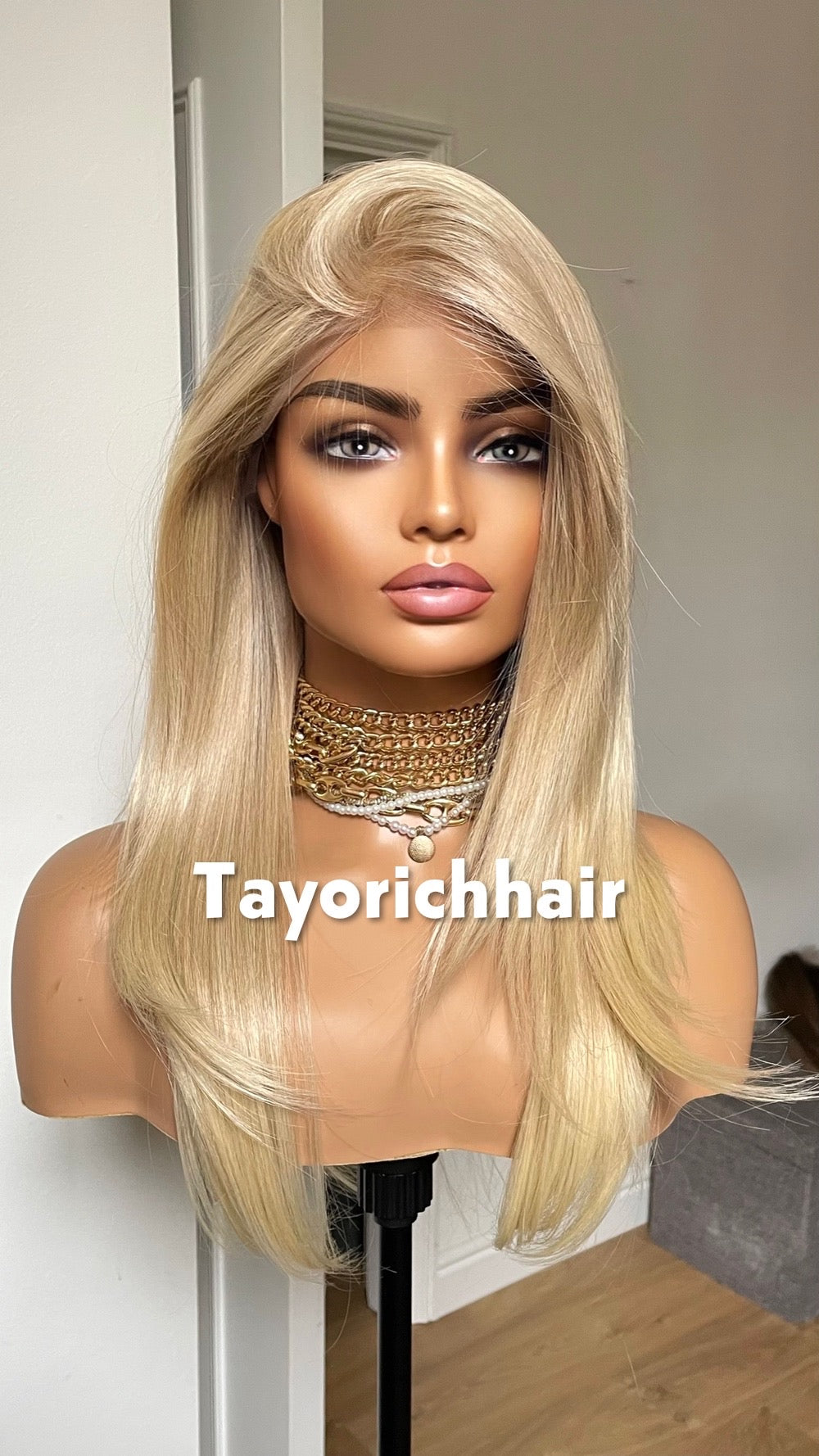 Light Blonde Lace Frontal Wig: Heat-Safe Synthetic Hair, Curtain Bangs