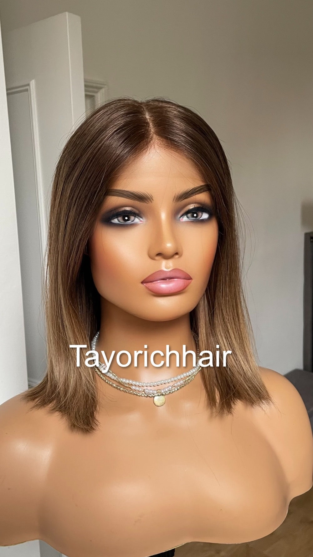Dark Ash Brown Straight Human Hair Wig- 15 Inches Lace Top European Hair Wig- Natural Looking Luxury Wig- Small Cap Size- Tayorichhair Wigs