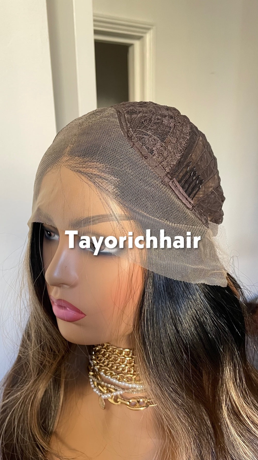 Money Piece Highlights: Dark Brown Wig With Dark Roots, 13by3 Lace Frontal