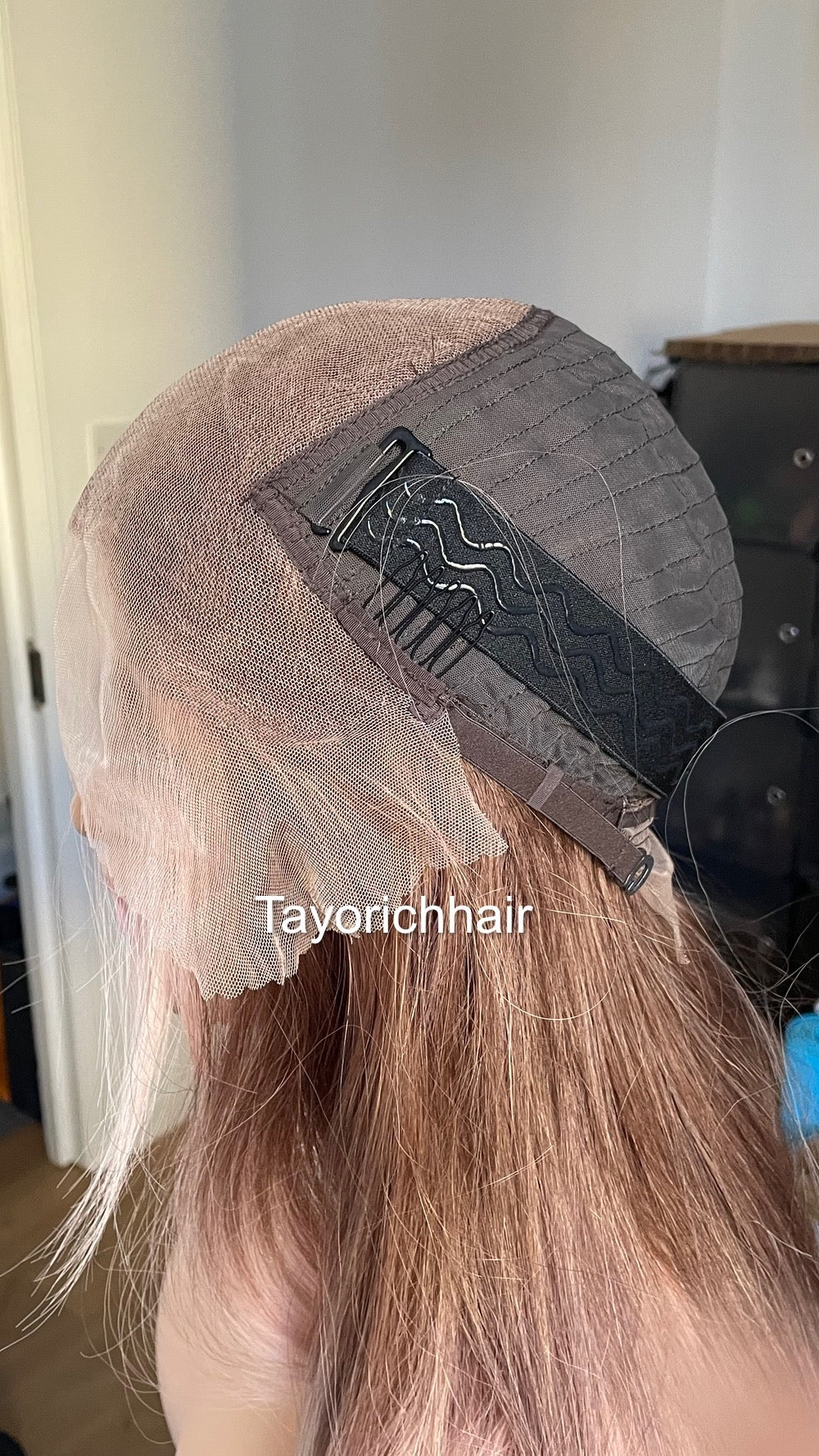 Ombre Baby Pink Lace Frontal Wig With Dark Brown Roots/ 13 by 6 Wide Lace Frontal/Pink Synthetic Wig/ Pink Wavy Hair wig By Tayorichhair