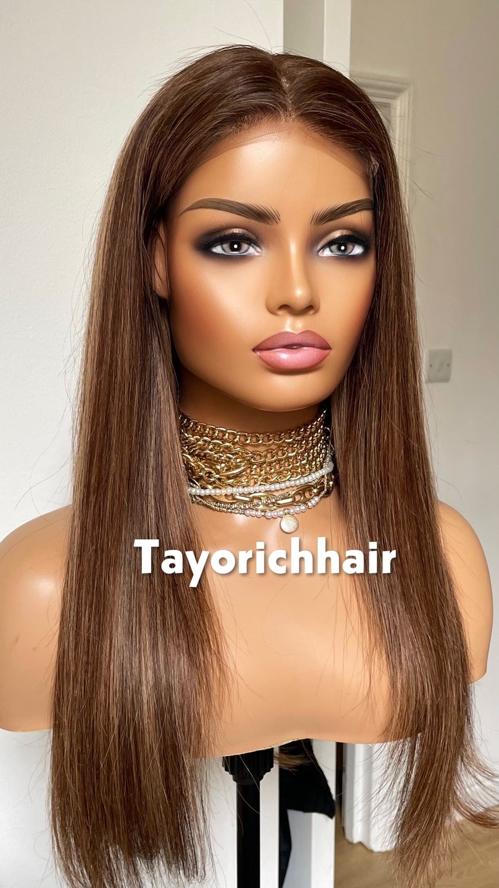 Blonde And Brown Human Hair Wig With 5x5 HD U-Part Lace- 18 Inches Straight Wig- Medium Cap Size- Beginner Friendly Human Hair Wigs For Women-Tayorichhair Wigs