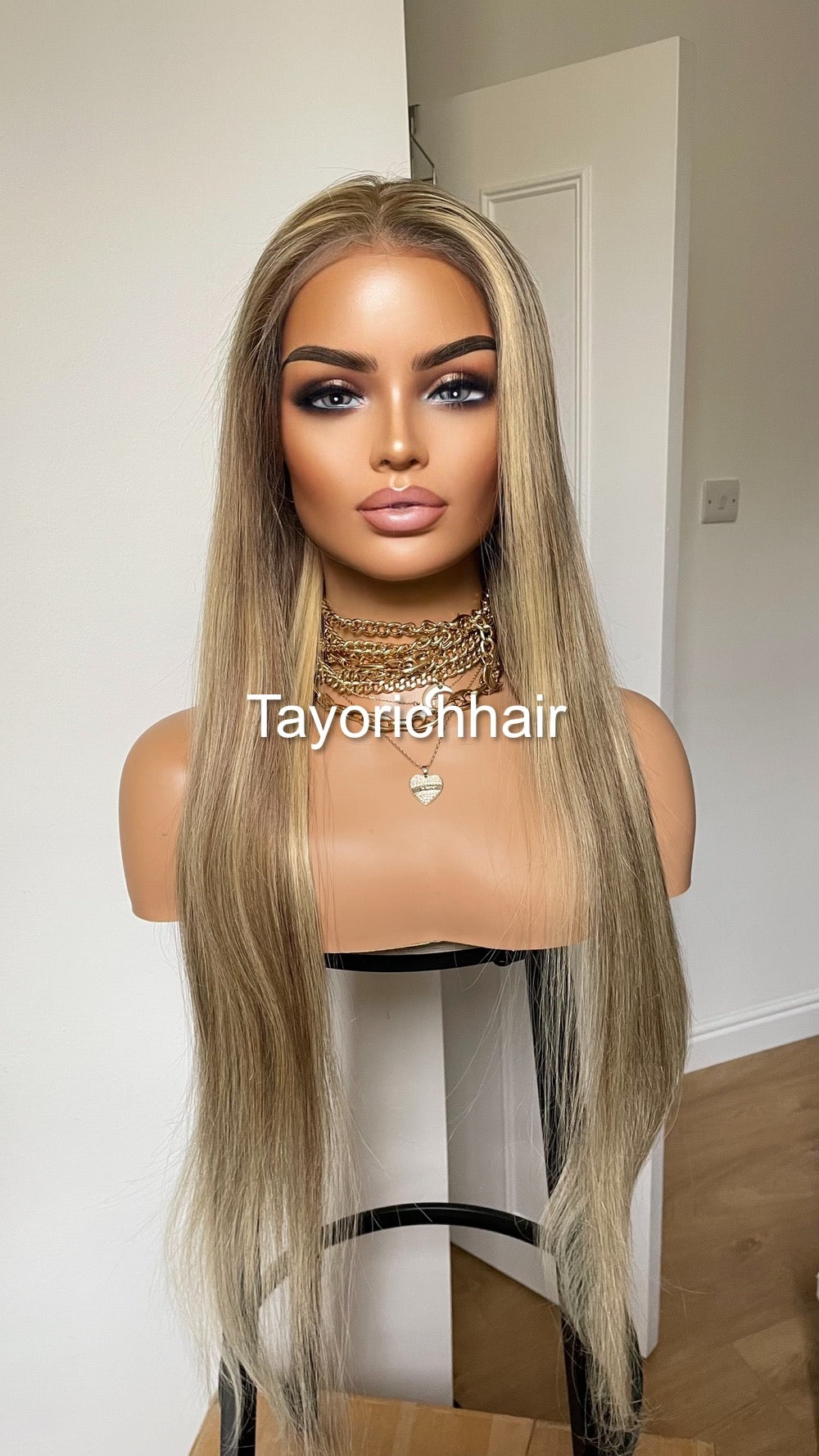 26 Inches Dark Ash Blonde HD Lace Human Hair Wig With Highlights