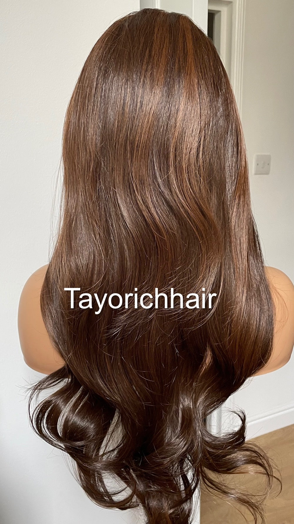 Dark Brown Bouncy Wavy Lace Frontal Wig With Light Brown Highlights-Free Part Heat Friendly Wigs For Women-Tayorichhair Wigs