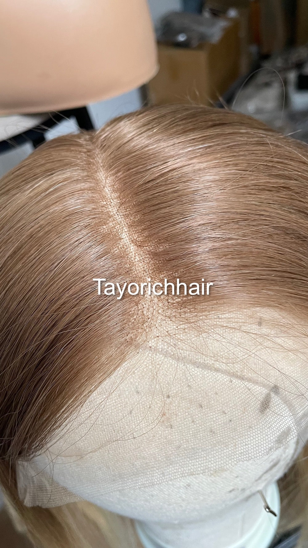 Ombre Warm Blonde Lace Top Human Hair Wig•Europe Hair Wig•16 InchesLuxury Real Hair Wig•Cuticles Aligned Hair With Tiny Knots Straight Hair