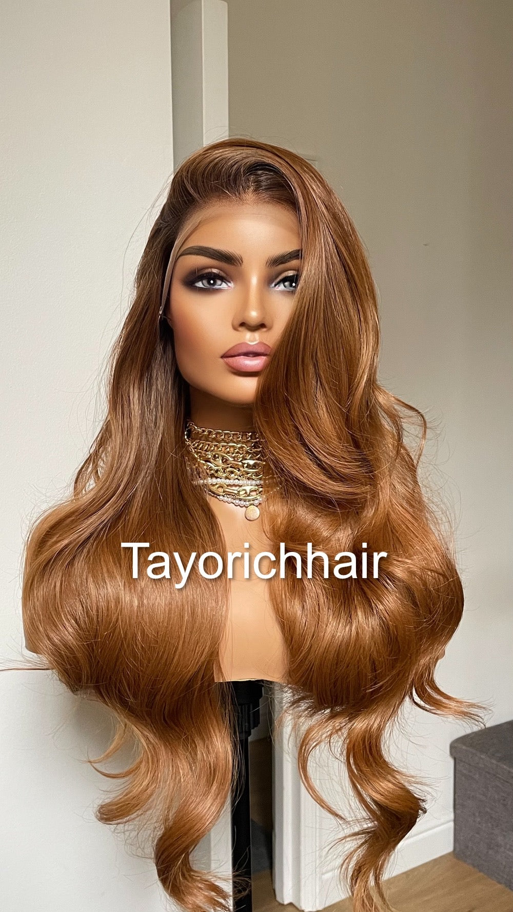 Ginger Red Hair Lace Frontal Wig With Dark Brown Roots/Heat Friendly Synthetic Wig By Tayorichhair